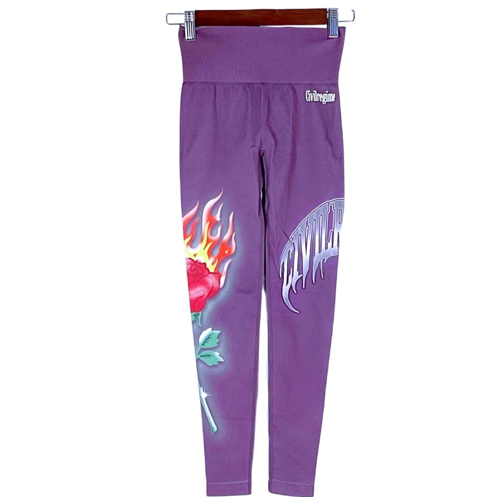 Civil Regime Womens Purple Brushed Rose Kelly Seamless‎ Scrunch Leggings XS NEW